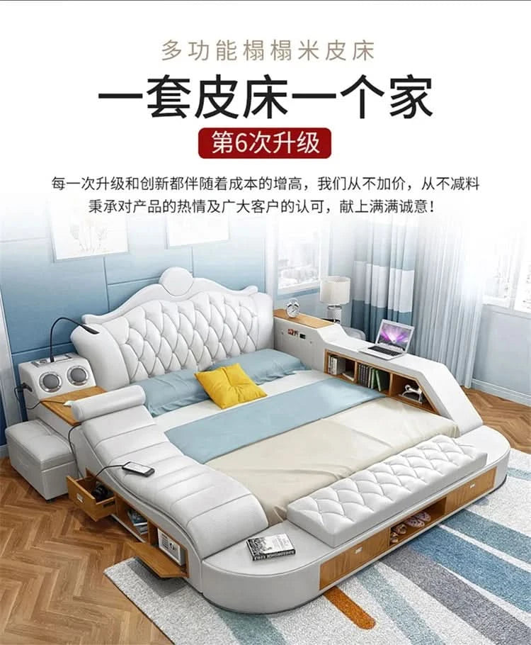 Headboard Storage Double Bed Queen Drawers King Size Smart Bed Luxury Princess Modern Letto Matrimoniale Bedroom Furniture