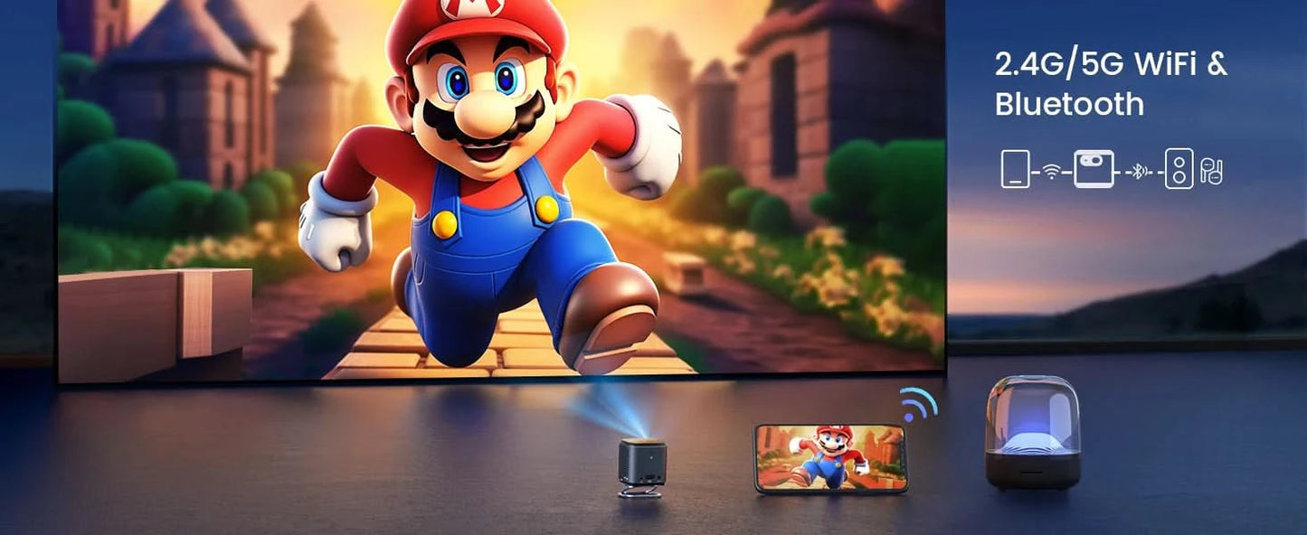 Wimius DLP Mini projector 1080P HD Supported 400ANSI Android TV WIFI Bluetooth Outdoor Portable Pocket Projector with Battery