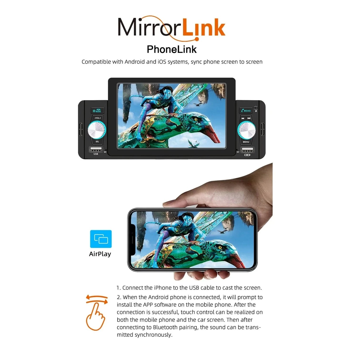 ESSGOO Autoradio 1 Din 5" Touchscreen MP5 Multimedia Bildschirmspiegelung Navigation und Rückfahrkamera