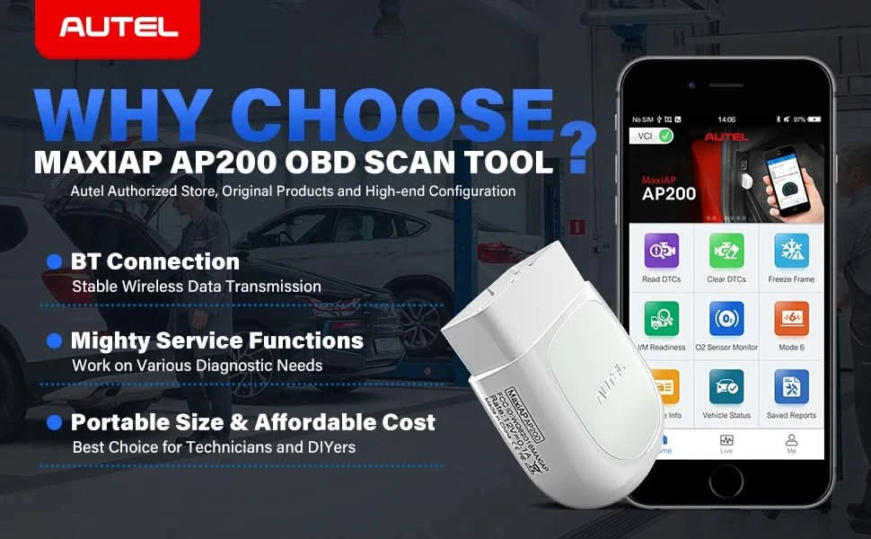 AUTEL MaxiAP AP200 Bluetooth OBD2-Scanner, Diagnosegerät für alle Systeme, TPMS-Codeleser, EPB-Tool