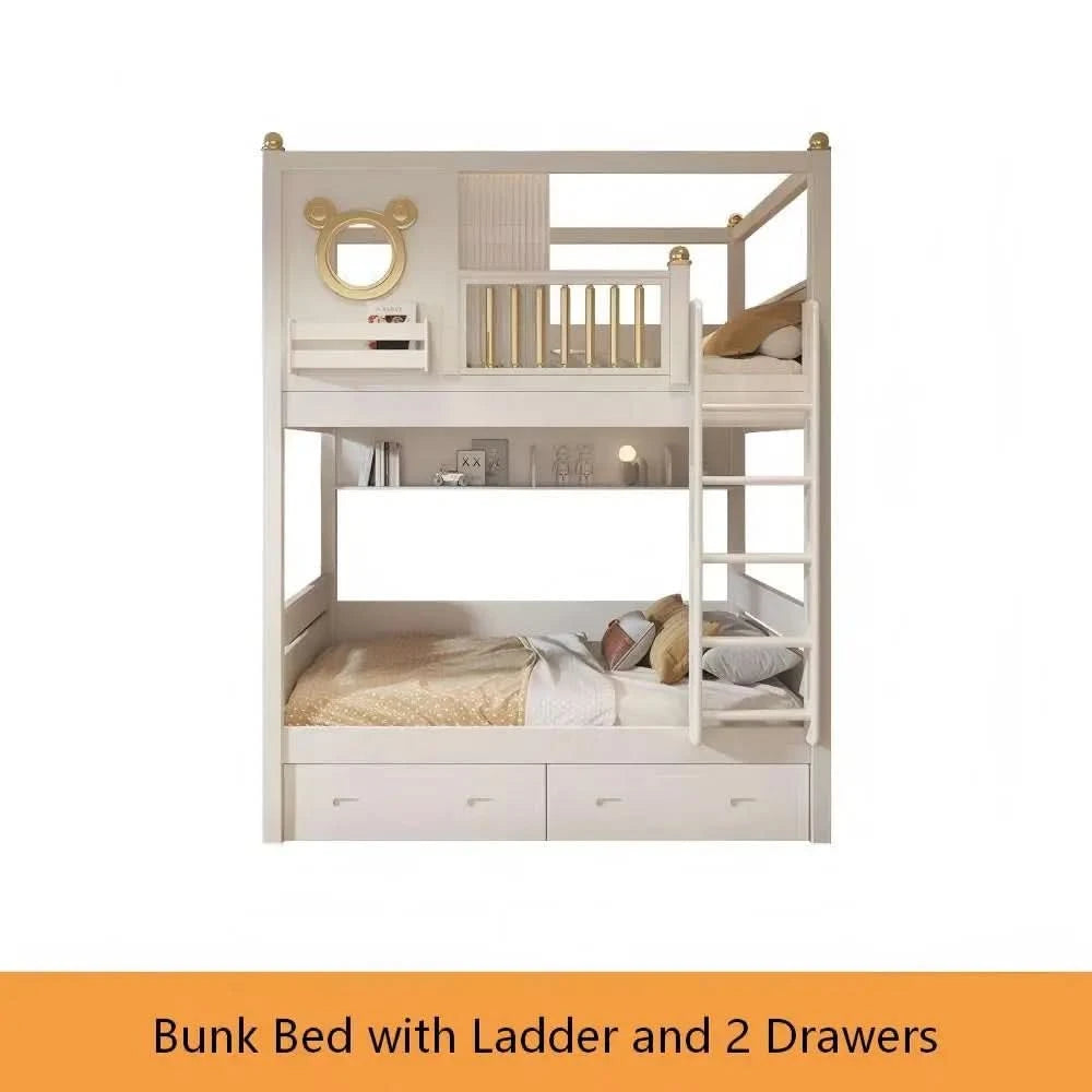 Modern Comfortable Wooden Bunk Bed with Double Top Loft Design Unisex Width Suitable for Nursery  Living Room  with Slide