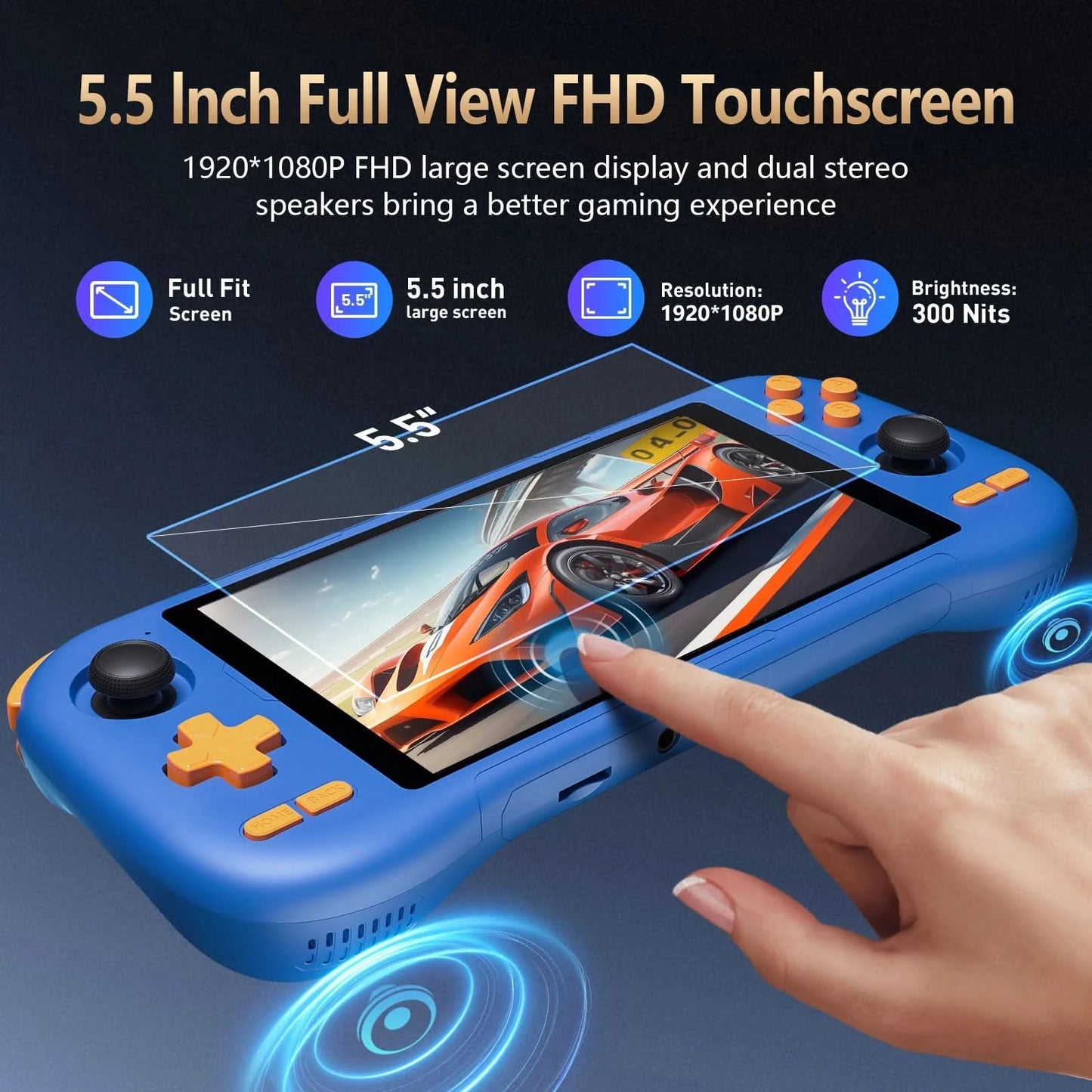 KINHANK K56 Handheld-Spielekonsole 5,5 Zoll Touchscreen 50 Emulatoren für Android 14 PS1/PSP/DC/SS 5000mAh WIFI5 Retro-Game-Player