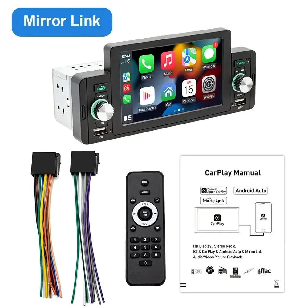 ESSGOO Autoradio 1 Din 5" Touchscreen MP5 Multimedia Bildschirmspiegelung Navigation und Rückfahrkamera
