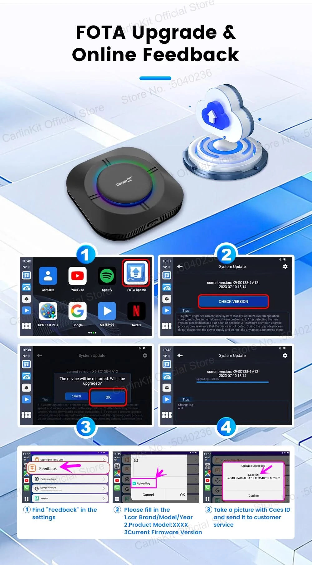 CarlinKit S2 CarPlay Ai Box LED Android 13 Streaming Box 64G/128G Qualcomm 8-Core Split Screen Smartes Fahrzeugsystem Wiedergabe von Videos