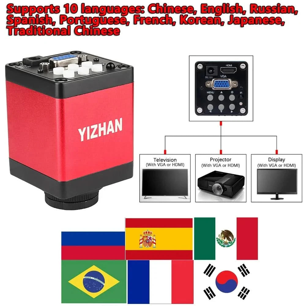 13MP Video Microscope HDMI VGA Industrial Microscope Camera 1-130X/150X/215X C mount Lens For Soldering Repair Image Collection