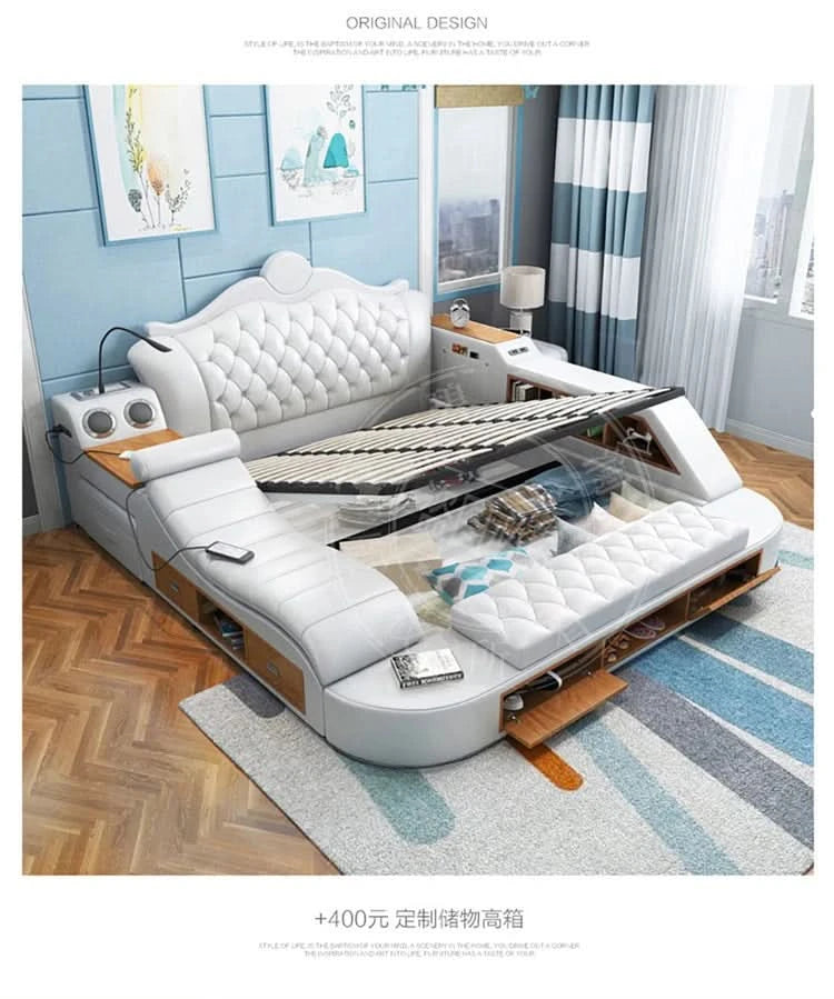 Headboard Storage Double Bed Queen Drawers King Size Smart Bed Luxury Princess Modern Letto Matrimoniale Bedroom Furniture