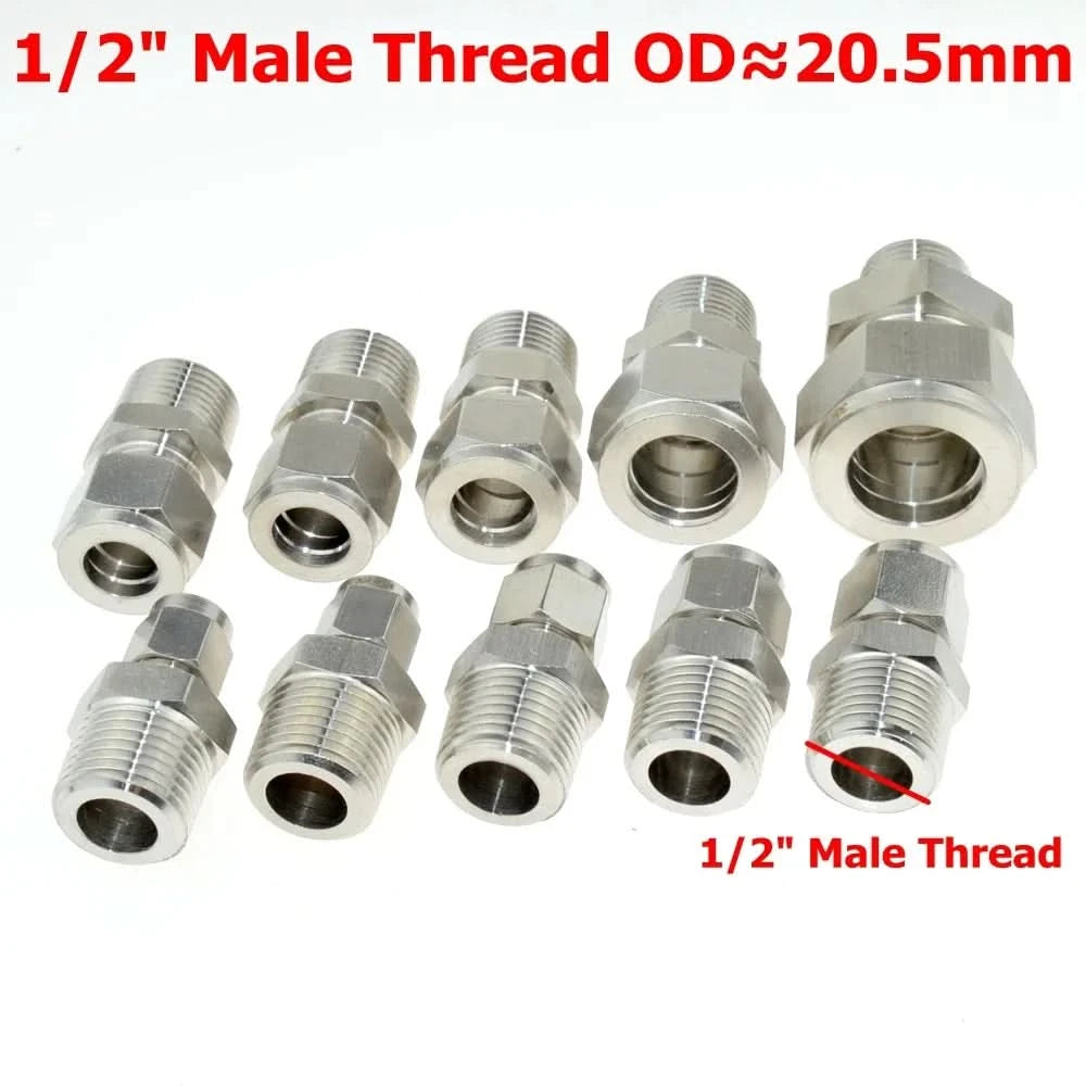 SS 304 Doppelklemmringverschraubung 8mm 10mm 12mm 1/4 1/2 Rohr 1/8 1/4" 1/2" Außengewinde NPT BSP Edelstahl Rohrfitting