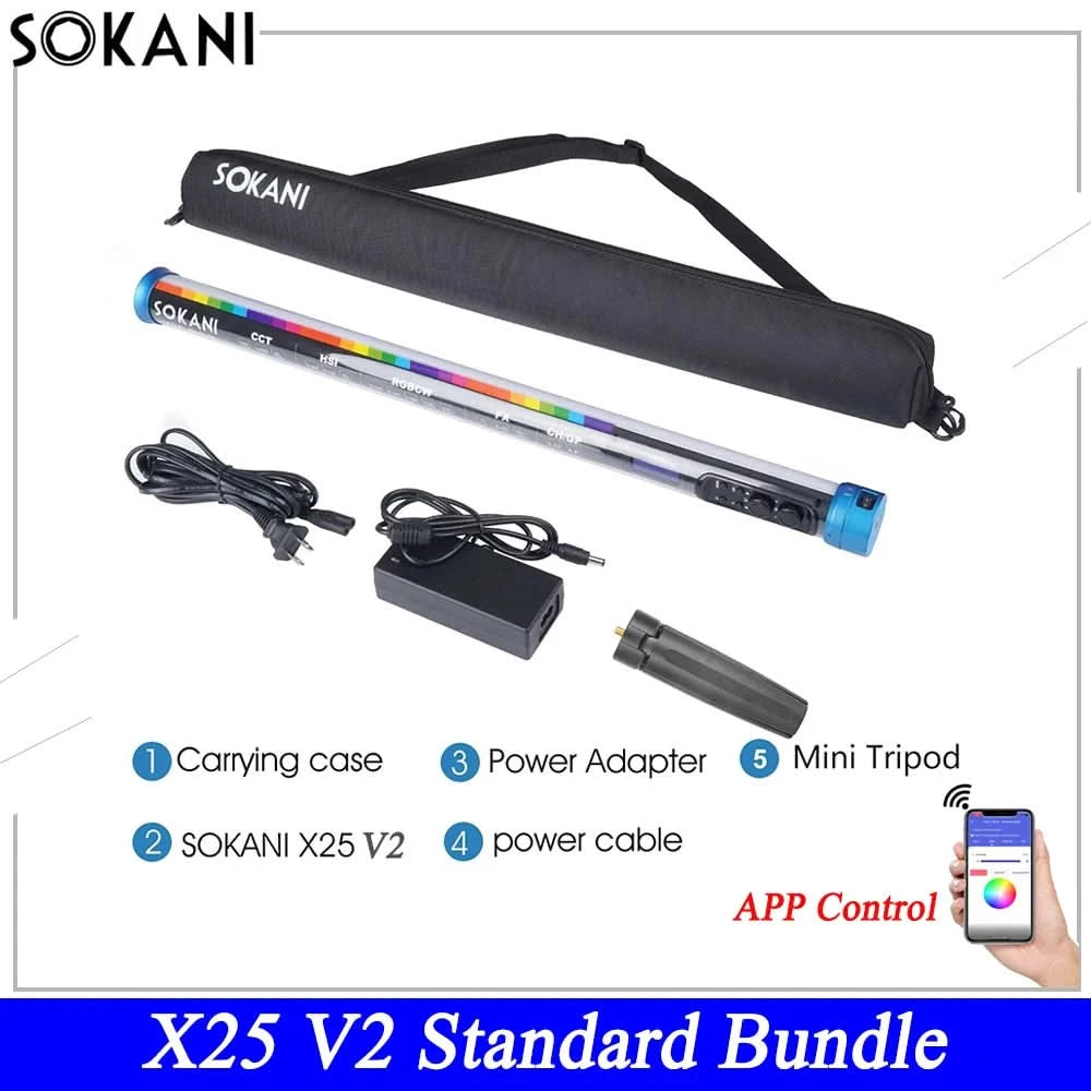 Sokani X25 RGB LED-Videoleuchte, Handheld Tube Wand Stick Licht, CTT Fotografie Beleuchtung, 3000mAh, APP-Steuerung für YouTube Tiktok