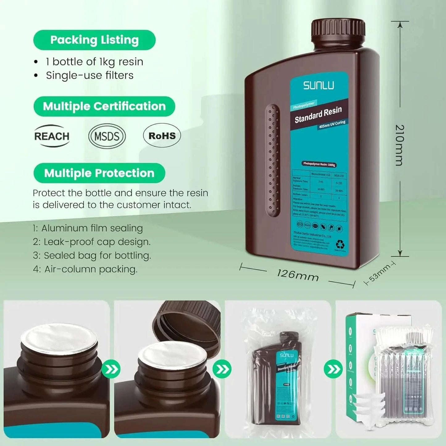 SUNLU 10KG  Standard / Water-Wash 3D Resin 405nm UV Resin For most SLA/DLP/LCD 3D Printer Material UV Sensitive 1kg