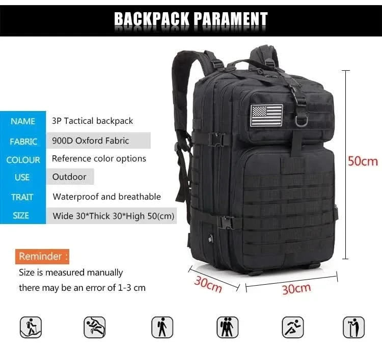 45L taktische Rucksäcke für die Jagd, Outdoor, Reisen, Trekking, Taschen, Outdoor 3P Schulrucksack, EDC Molle Rucksack für Wanderungen