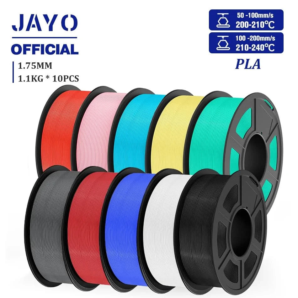 JAYO PLA Filament 1,75MM 10 Rollen/Set PLA 3D-Druckerfilament Multicolor für FDM 3D-Drucker Sauber gewickelte 3D-Druckmaterialien