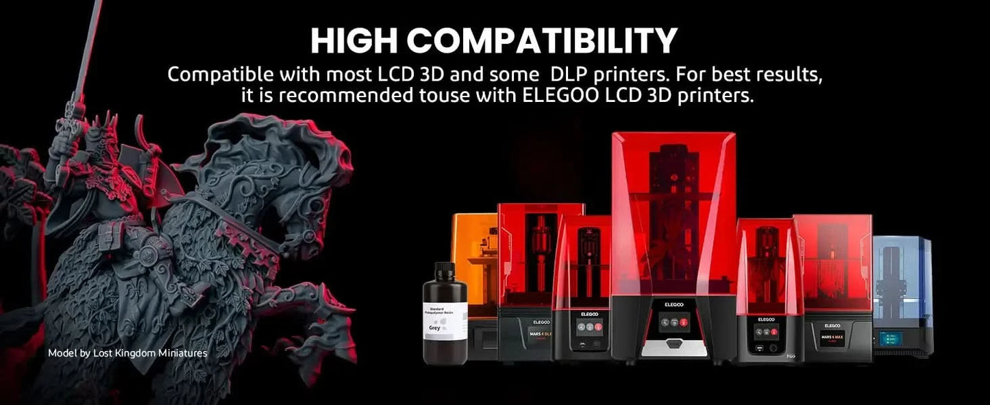 ELEGOO 3D Printer Resin LCD UV-Curing Resin 405nm Standard Photopolymer Resin for LCD 3D Printing 1000g Black Grey White Skin