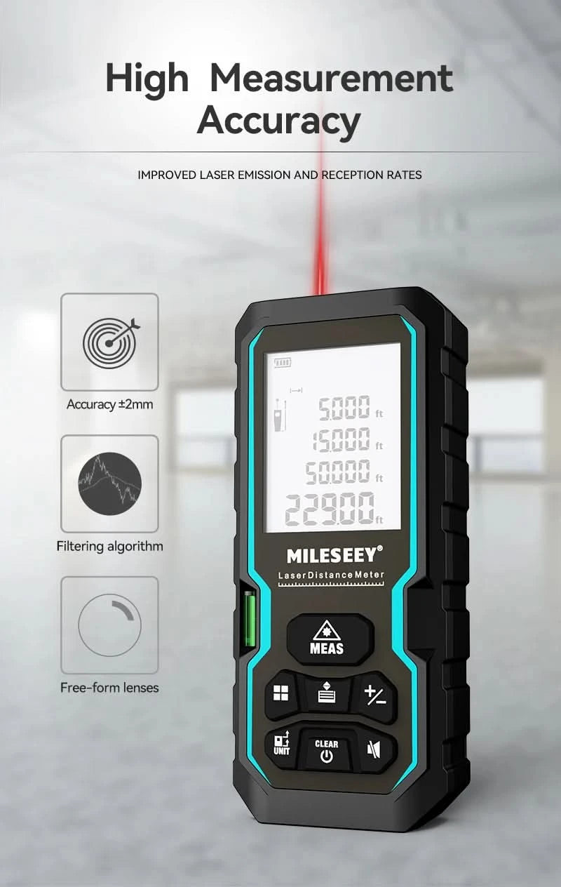 Mileseey S6 Laser-Entfernungsmesser 40m/120m, Entfernungsmesser mit Libelle, LCD-Display mit Hintergrundbeleuchtung, Messwerkzeuge für Zuhause