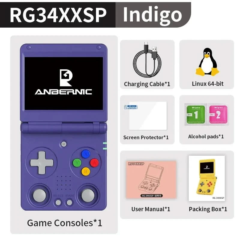 ANBERNIC RG34XXSP Klappkonsole 3,4'' IPS-Bildschirm Linux 64-bit H700 Unterstützt 5G WIFI Videospielkonsolen 256G PSP-Spiele