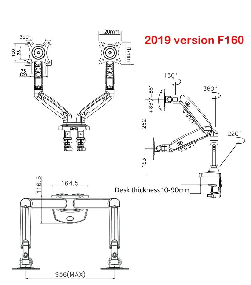 Weiße Dual-Monitorhalterung 17-30 Zoll, Halterung Belastbarkeit 2-9 kg pro Arm, NB F160