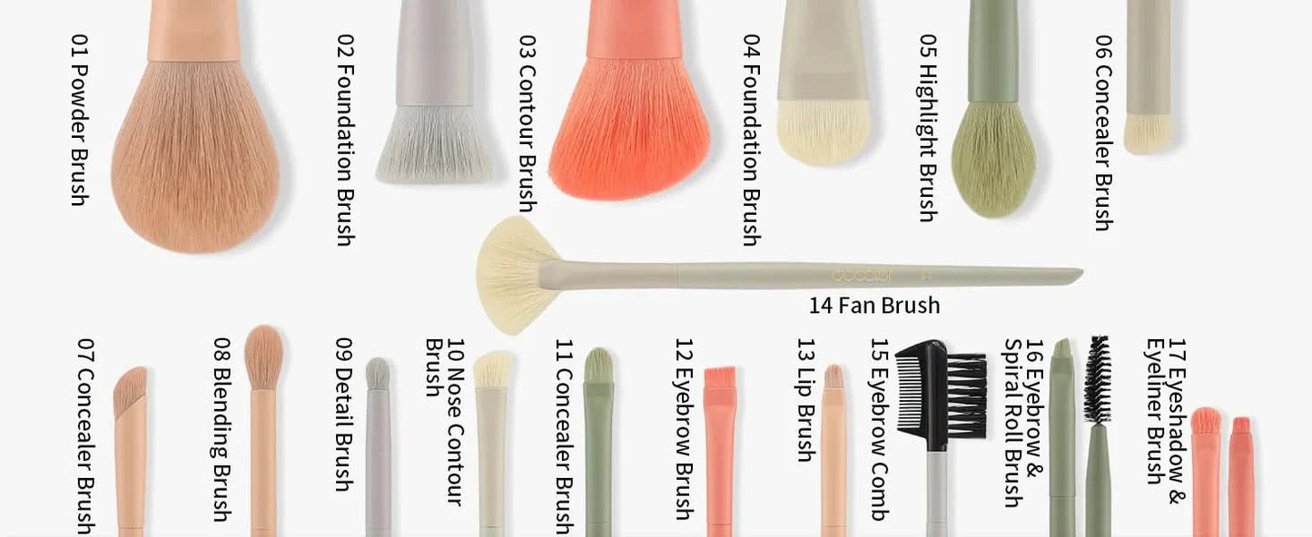 Docolor 17-teiliges Make-up-Pinsel-Set Lidschatten Rouge Puder Verblenden Foundation Kosmetikpinsel mit Make-up-Schwämmen und Tasche
