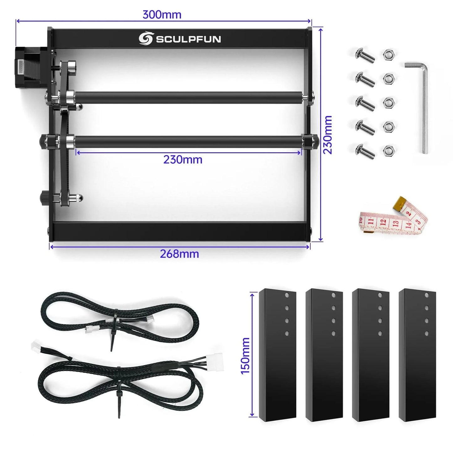 SCULPFUN S9/S10 Laser-Rotationsgraviermaschine Y-Achsen-Rotationswalze für 6-150 mm Gravur von zylindrischen Objekten, 360° drehbar