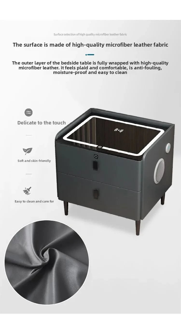 Bedside Table with Wireless Charging – 2-Tier Smart Nightstand with Lockable Drawer & Rechargeable LED Light