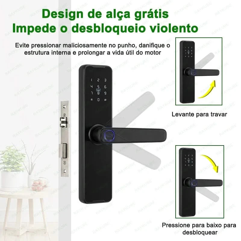 Do Brasil RAYKUBE Black K7 Pro+ Tuya Bluetooth Biometric Fingerprint Door Lock Smart Digital Lock Tuya App Unlock Keyless Lock