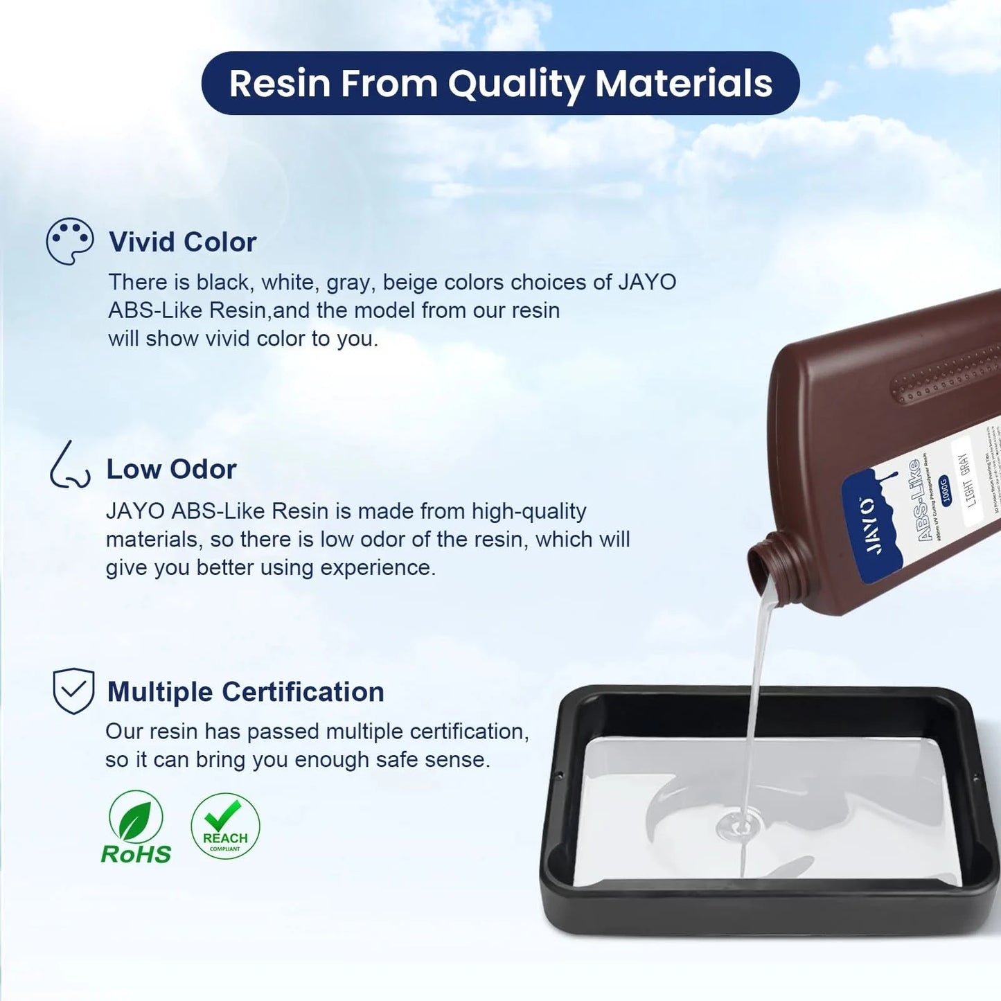 JAYO UV-Harz ABS-ähnlich/Standard/Pflanzlich/Nylon-ähnlich/Wasserwaschbar 1KG 405nm Flüssiges Rapid UV-Härtung für LCD 3D-Druckmaterial