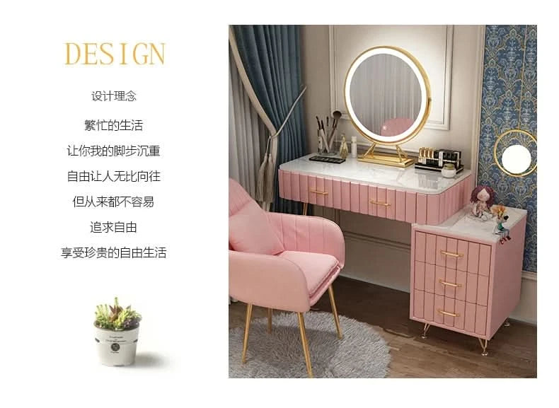 Modern Drawers Dressing Table Makeup Mirror Service Girl Pink Computer Vanity Table Living Room Vestidores Postmodern Furniture