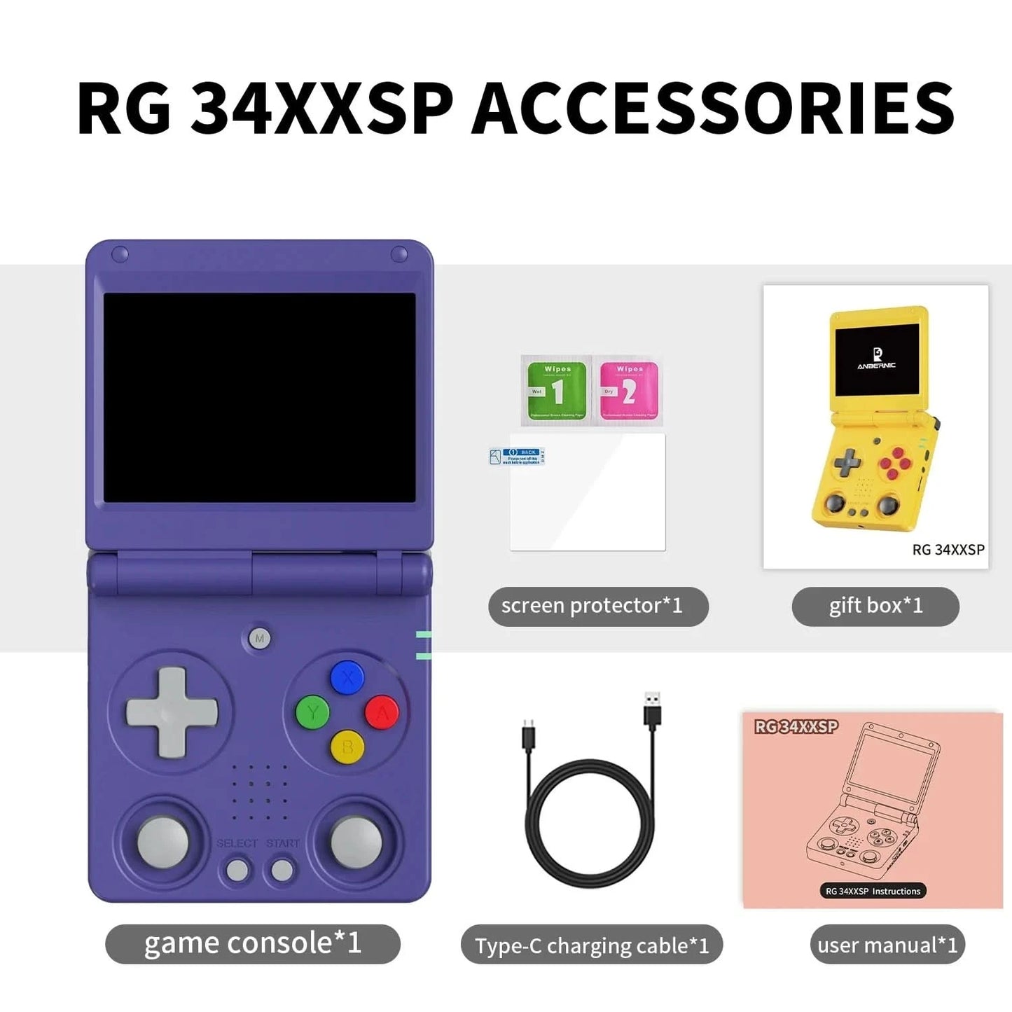 Anbernic RG34XXSP 3.4'' IPS-Bildschirm Flip Handheld-Konsole Linux System HDMI-kompatibler TV-Ausgang 256G PSP 300+ Spiele vorinstalliert