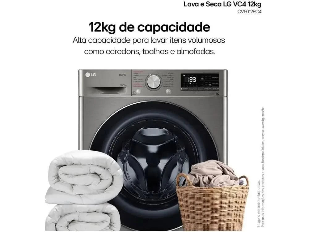 LG 12kg Smart VC4 CV5012PC4 mit Künstlicher Intelligenz, Warm- und Kaltwasser, Silber-220V