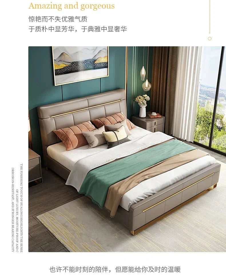 Modern bedroom  minimalist bed bedroom double bed1.8M master bedroom high box marriage bed leather art soft bed