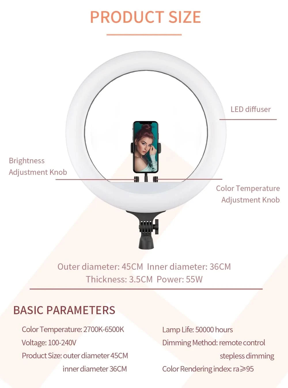 SH 18 Zoll Drehknopfringlicht LED Selfie Video Lampe mit Stativ Handyhalterung für YouTube Live Beleuchtung Foto Fotostudio