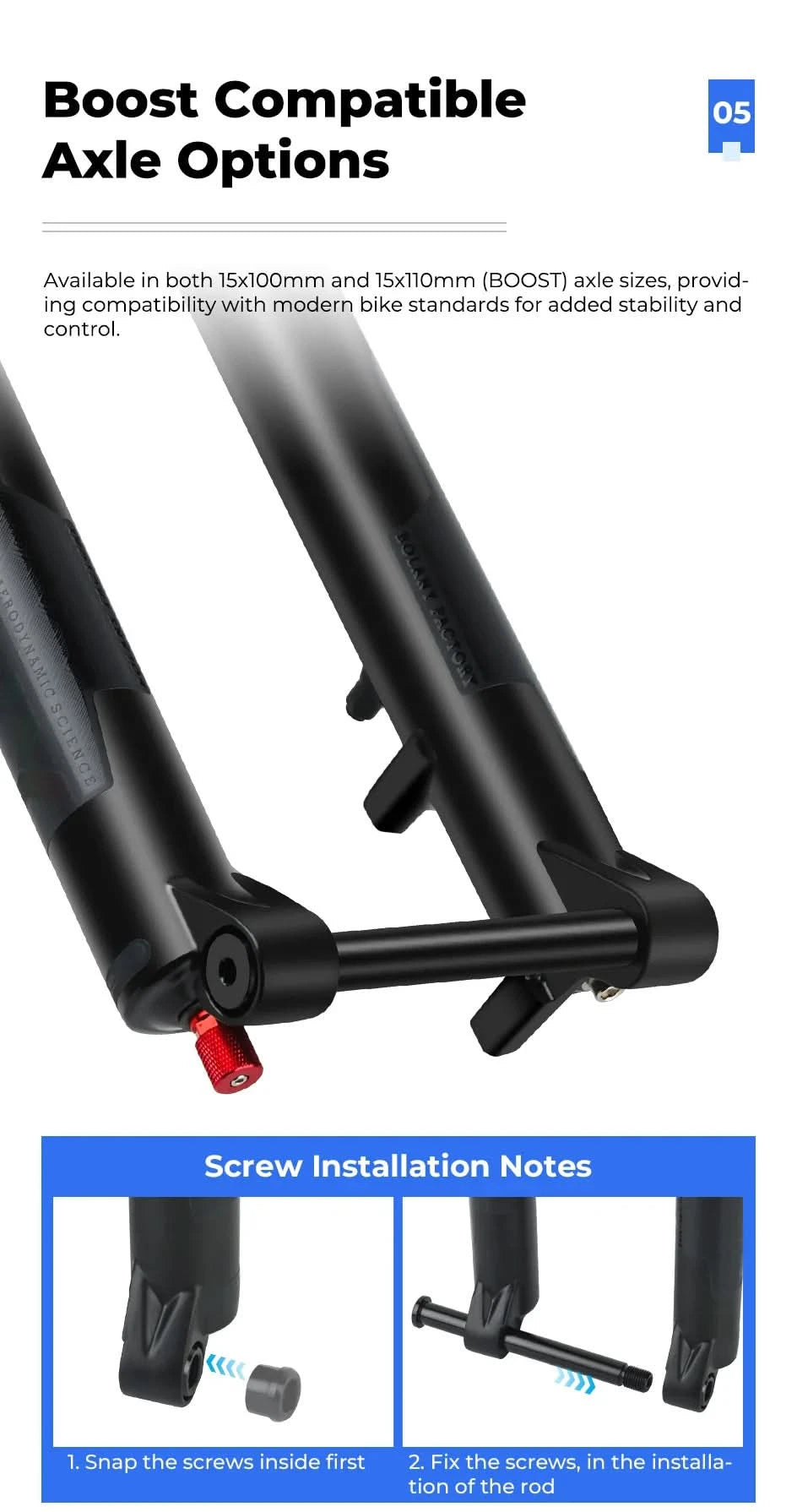 BOLANY 27.5/29inch Boost Bicycle Fork Thru Axle 100/110mm 34mm Tube Tapered Rebound Adjustment 120/140mm Travel Suspension Fork