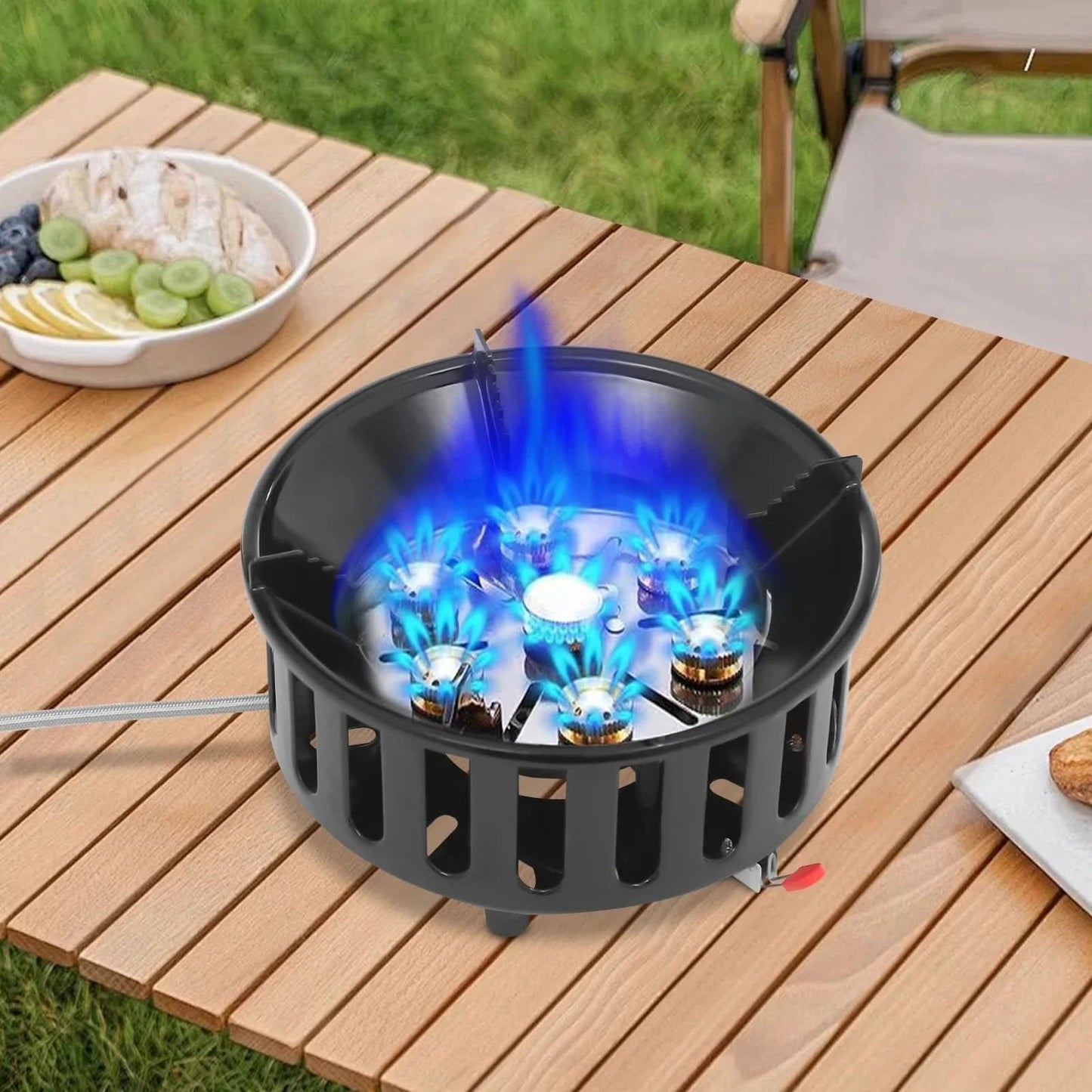 21000W Tragbarer Butan-Campingkocher, Outdoor-Brenner mit 2 Adaptern, Gaskocher, Propangas-Tragkocher für Braten und Kochen im Freien