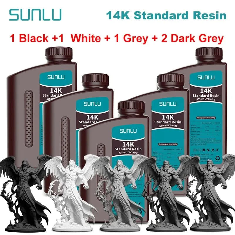 SUNLU 5KG ABS-Like/ Standard / Water-Wash/ 14K High Precision Resin 405nm Rapid UV-Curing Photopolymer Resin 1KG/Bottle