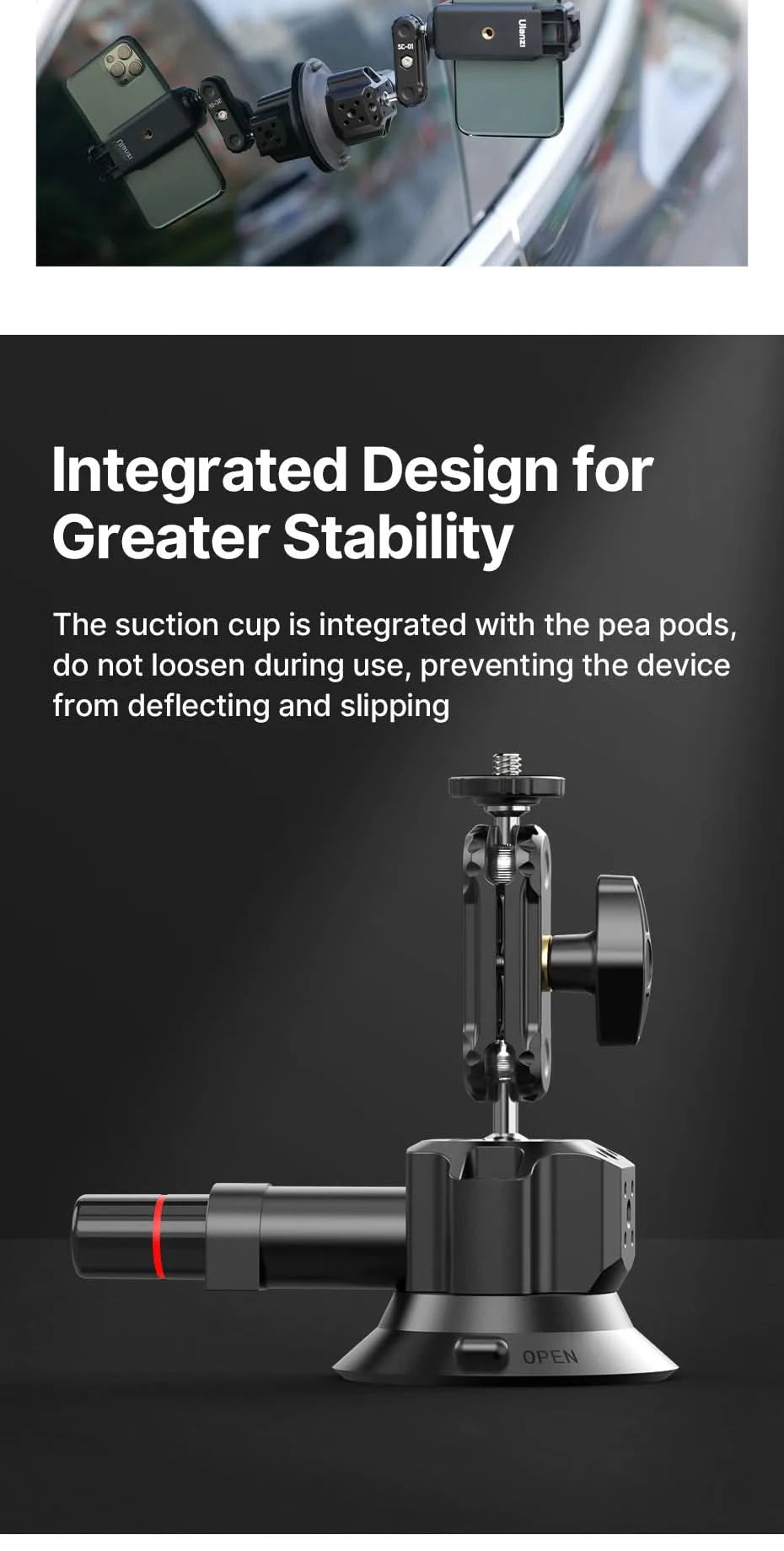 Ulanzi Auto-Handy-Action-Kamerahalterung Handpumpe Saugnapf 360° verstellbar 1/4" für GoPro für Insta360 DJI Action Smartphone