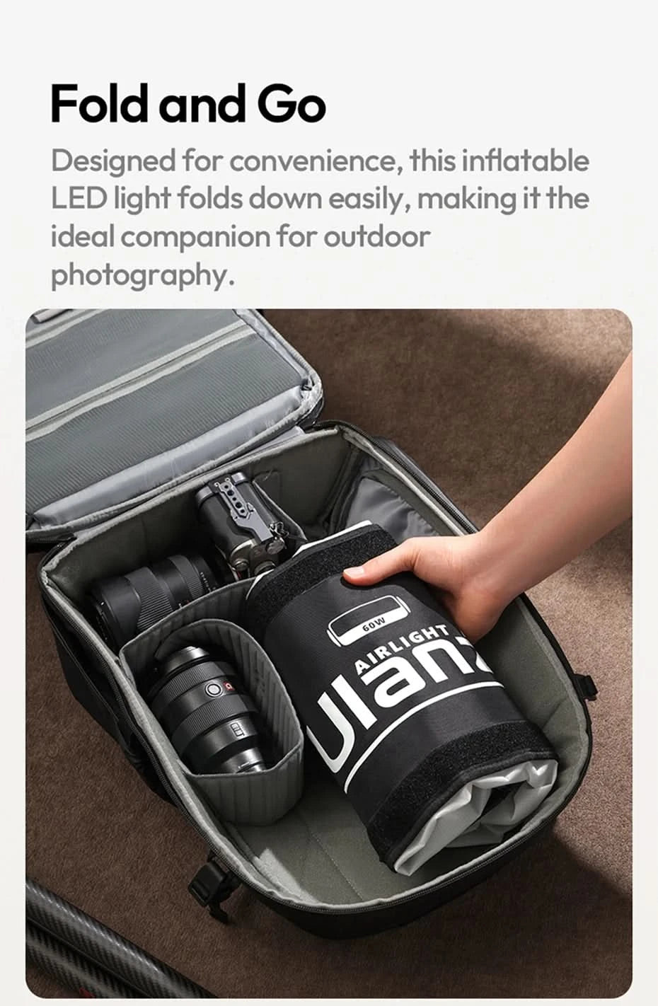 Ulanzi AL60 60W / AL120 120W Inflatable Air Tube Light APP Control LED Video Light Bi-Color Light Stick w Handle for Photography