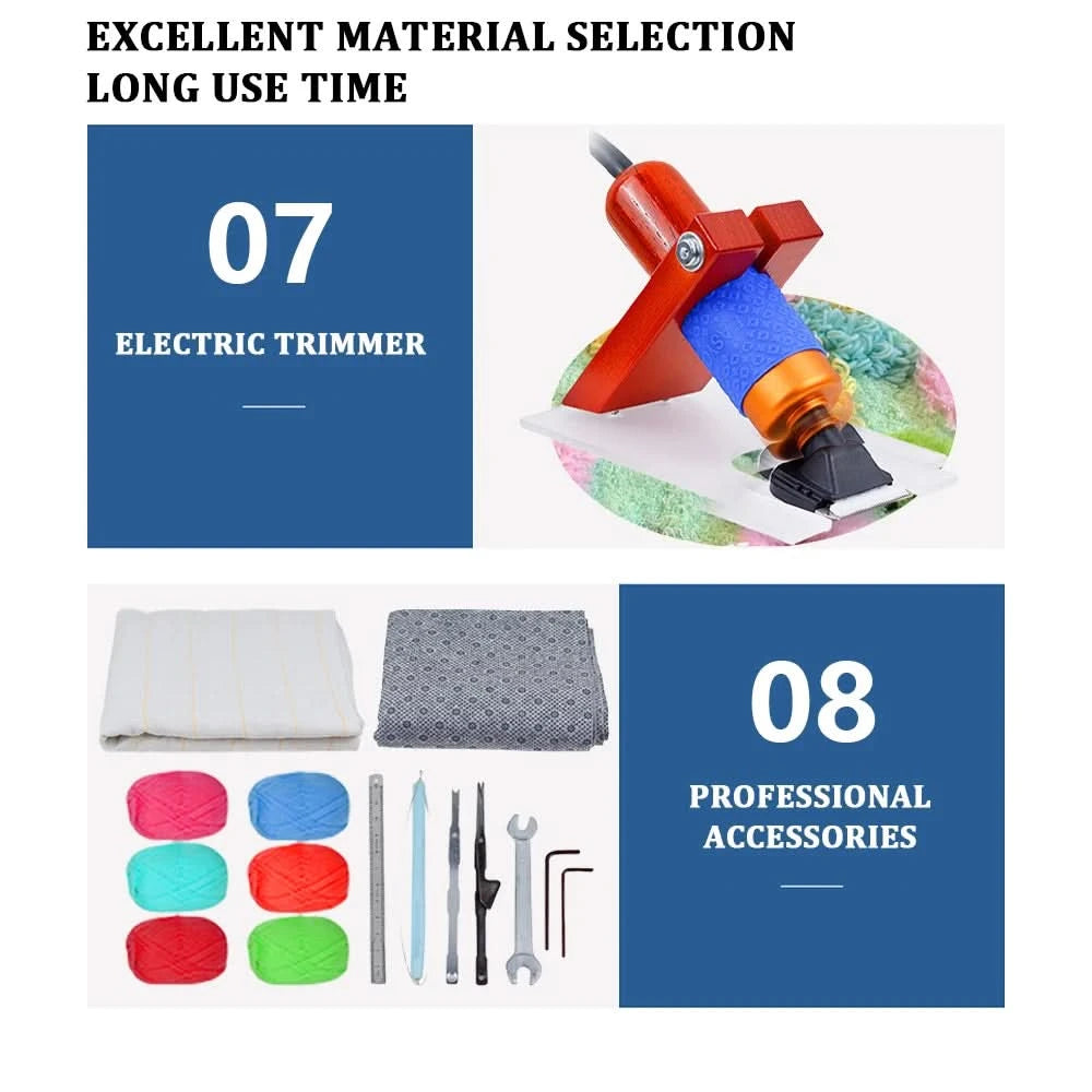 2-in-1-Tufting-Gun-Set, elektrische Tufting-Pistole, 7–21 mm Tufting-Pistole, mit Wollgarn und Tufting-Gewebe, Trimmer für Anfänger