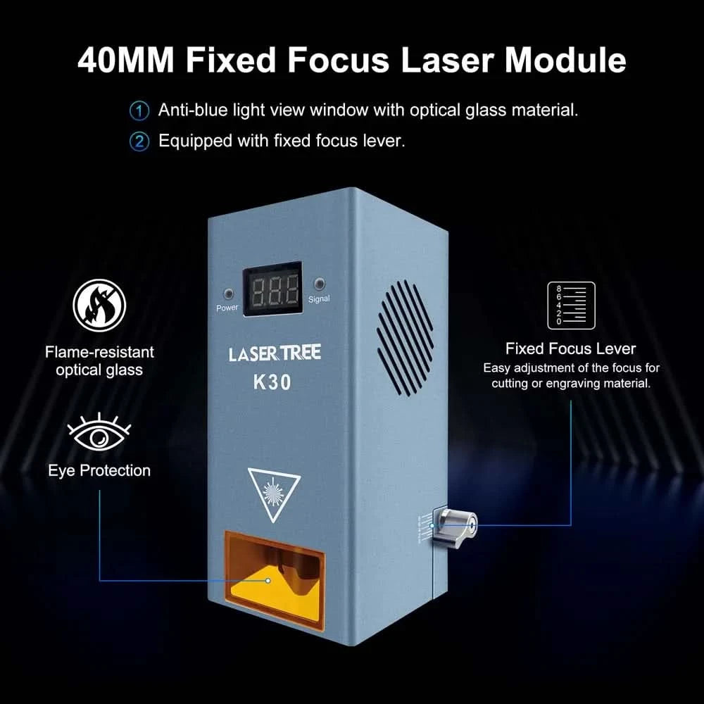 LASER TREE 10W 20W 30W 40W Optical Power Laser Head with Air Assist 450nm Blue Light TTL Module for Laser Engraving Cutting Tool