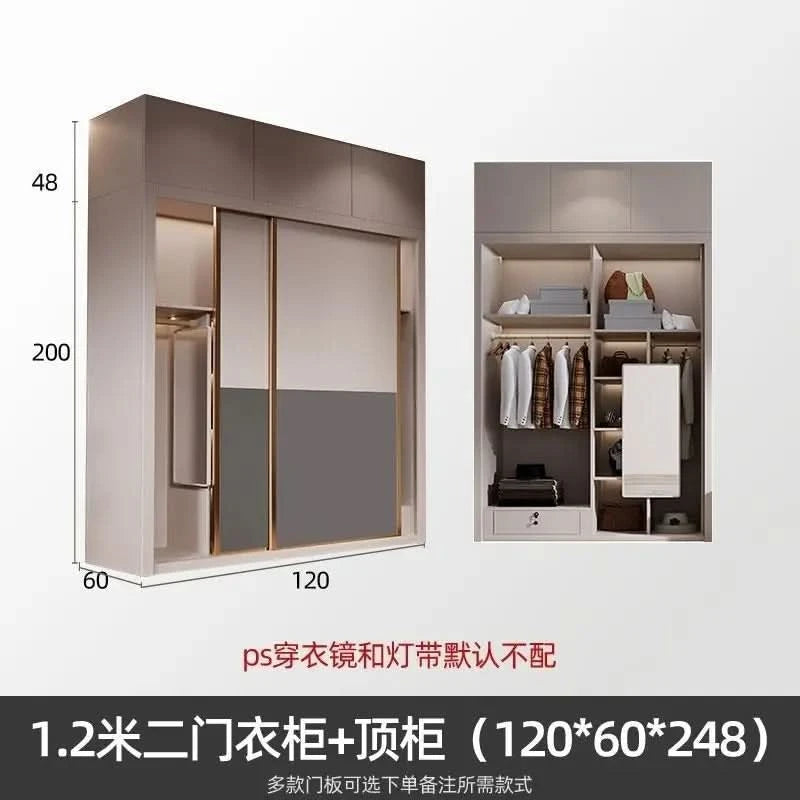 Sliding door wardrobe household bedroom small apartment full set of thickened back plate simple sliding door wardrobe
