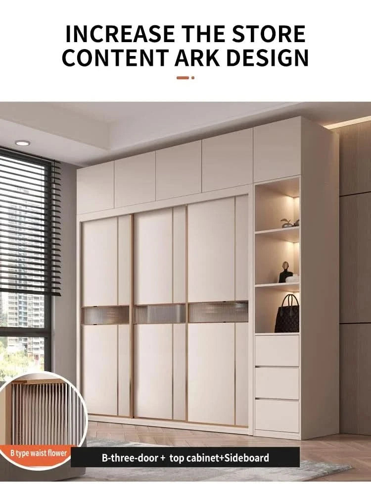 SchiebetürenschrankNordisches modernes Heim-Möbel Schlafzimmer Schreibtisch Kommode in einer Kombination Leichter Luxus-Eckkleiderschrank Möbel