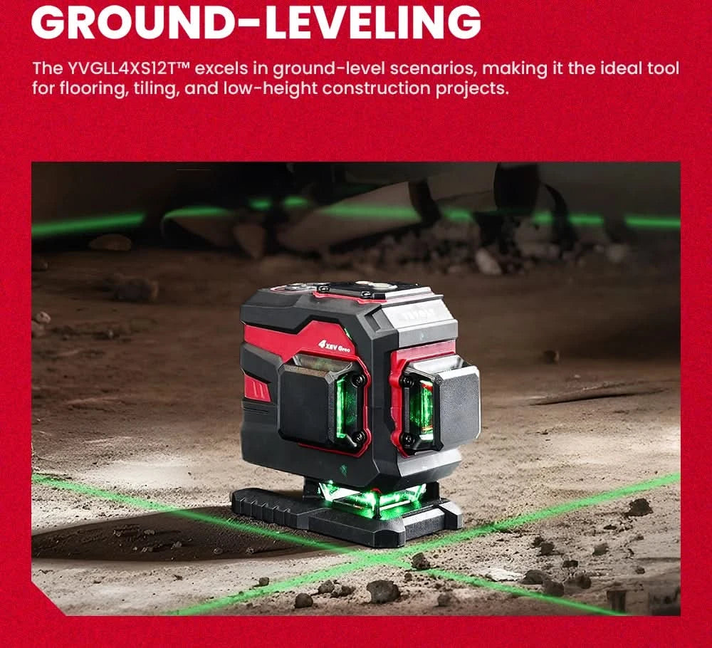 YEVOLT Laser Level Green 12/16-Line 3/4-Plane Self-leveling 360 Horizontal & Vertical Accurate Measuring Tool-YVGLL4XS-Series