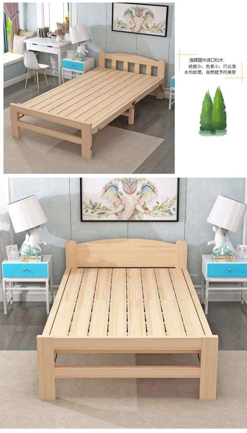 Folded bed, single bed rental room, solid wood bed, hard board bed, small bed, does not take up much space, bed