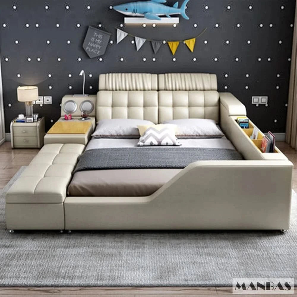 Modern Multi-Functional Tech Smart Bed with Storage, Speakers, USB, Bookshelves, and Tatami – Luxury King/Queen Ultimate Bed