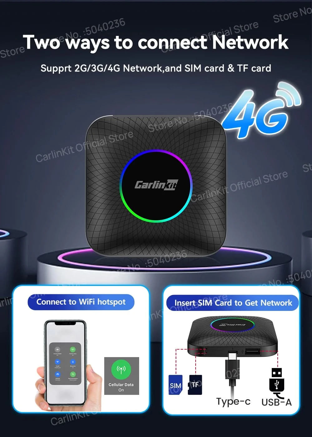2026 CarlinKit CarPlay AI Box Android 13.0 SM6225 8-Core Android Auto Wireless CarPlay Adapter 2.4+5GGPS 64G 128G FOTA-Upgrade