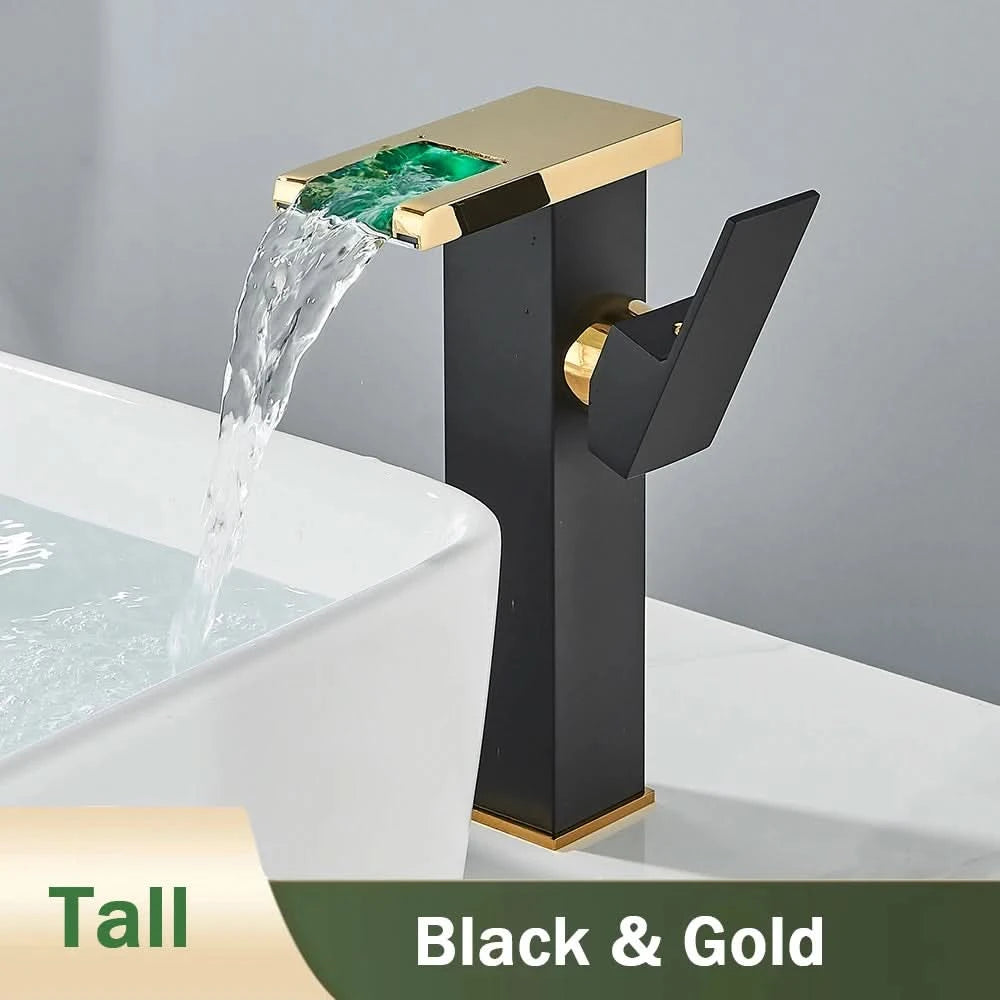 Rozin LED-Badwaschtischarmatur schwarz Wasserfall-Waschtischarmaturen Hydroelektrische LED-Waschtischarmatur Warm- und Kaltwasser-Mischbatterie