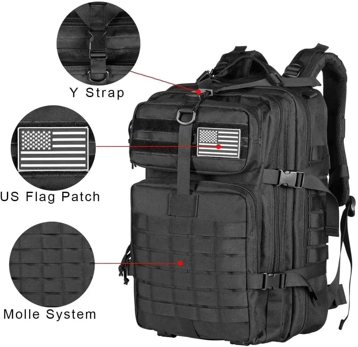 45L taktische Rucksäcke für die Jagd, Outdoor, Reisen, Trekking, Taschen, Outdoor 3P Schulrucksack, EDC Molle Rucksack für Wanderungen