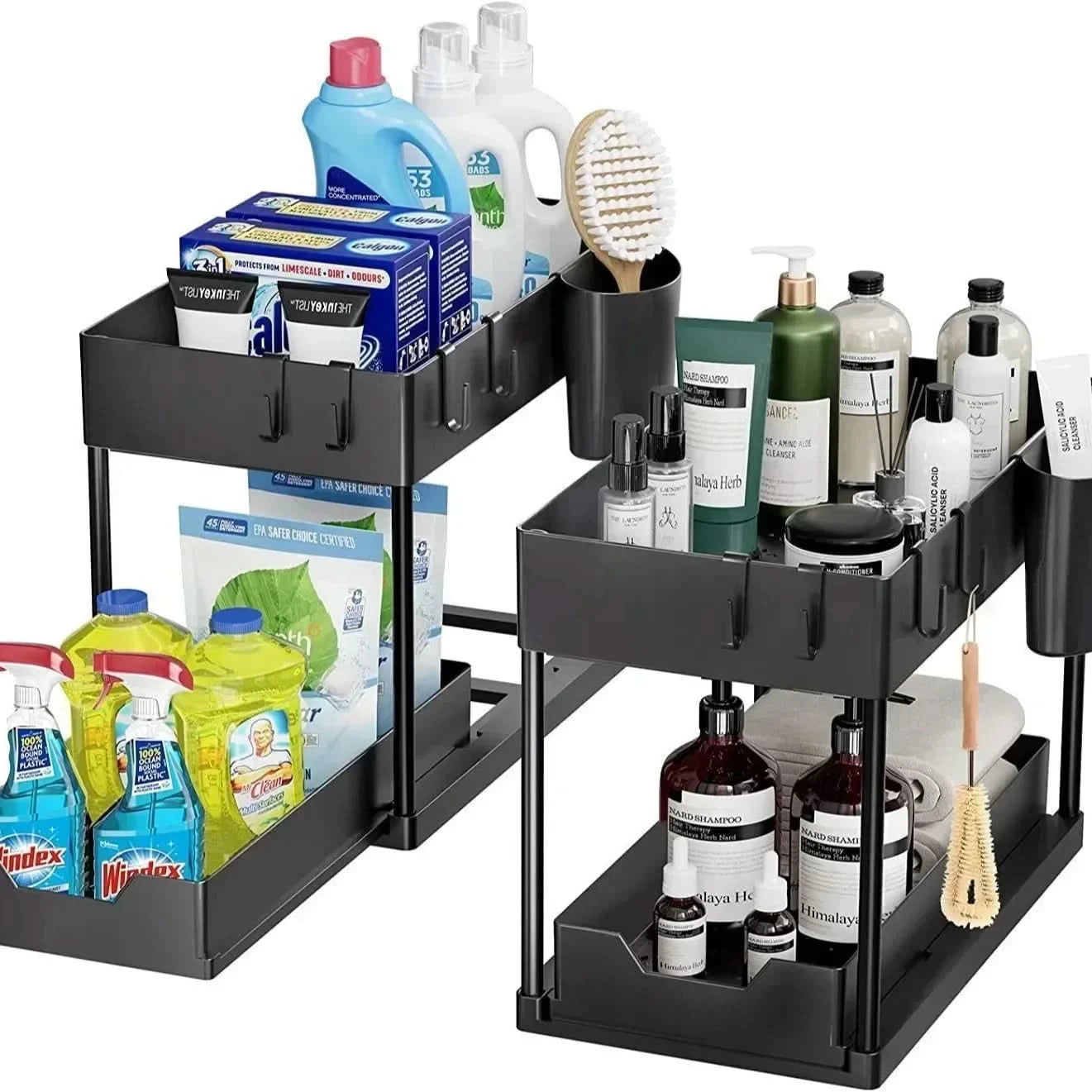 Zweistufiger Ausziehbarer Spülenunterschrank, Schiebekorbregal, Ablageregal, Hängeregal für Badezimmer und Küche