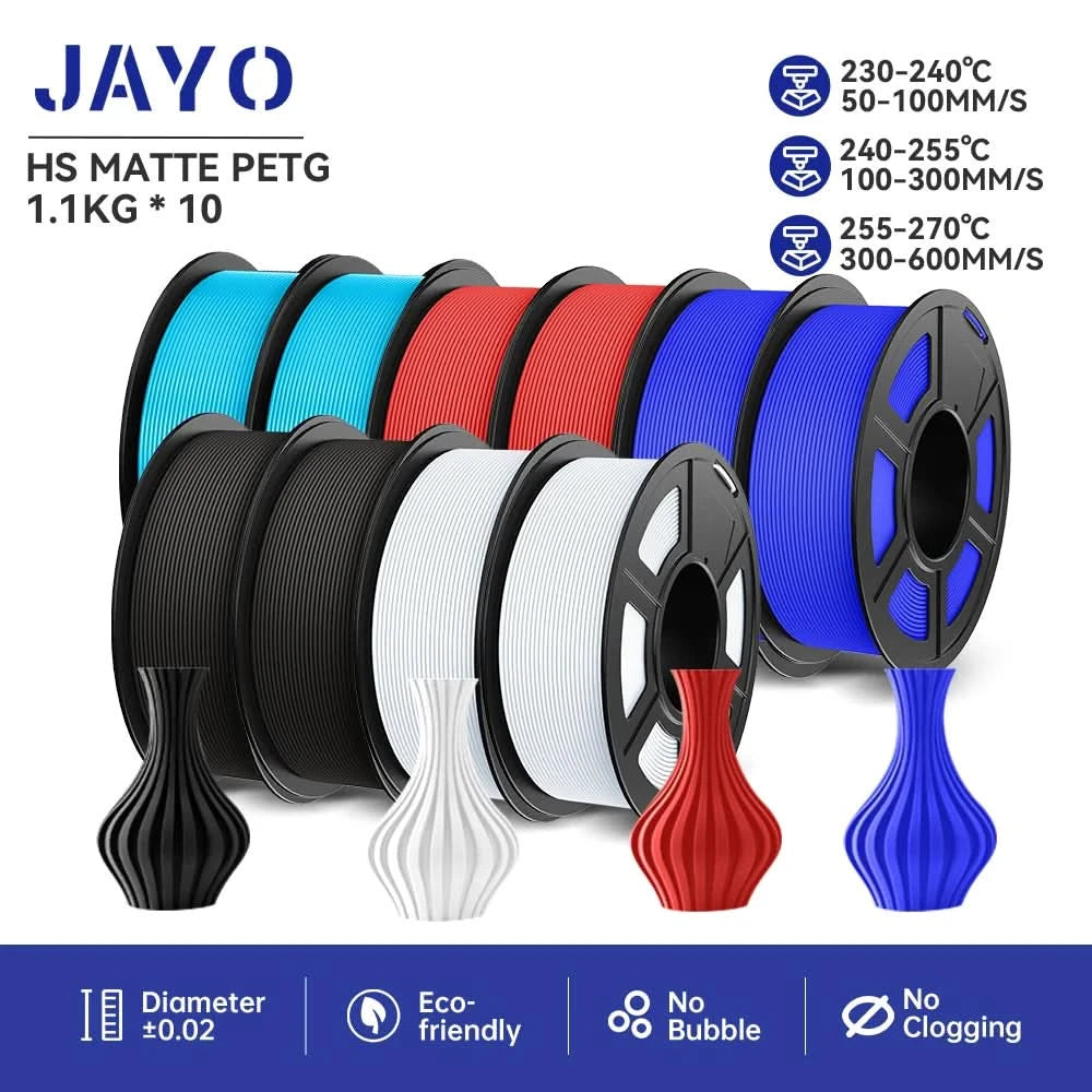 JAYO High Speed Matte PETG Multiple Colors Mixed 10 Rolls Filament 175mm Non-toxic Bubble Free Smooth Suitable for 3D Printi