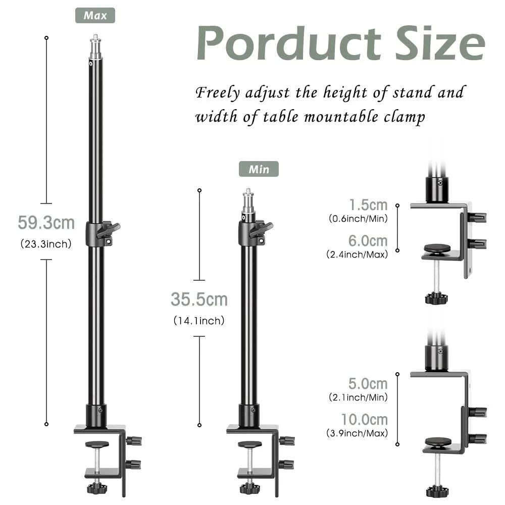 SH C-clamp Light Tripod Desktop Light Stand With 1/4" Ball Head Adjustable Tabletop Bracket Stand For Camera, Ring Light
