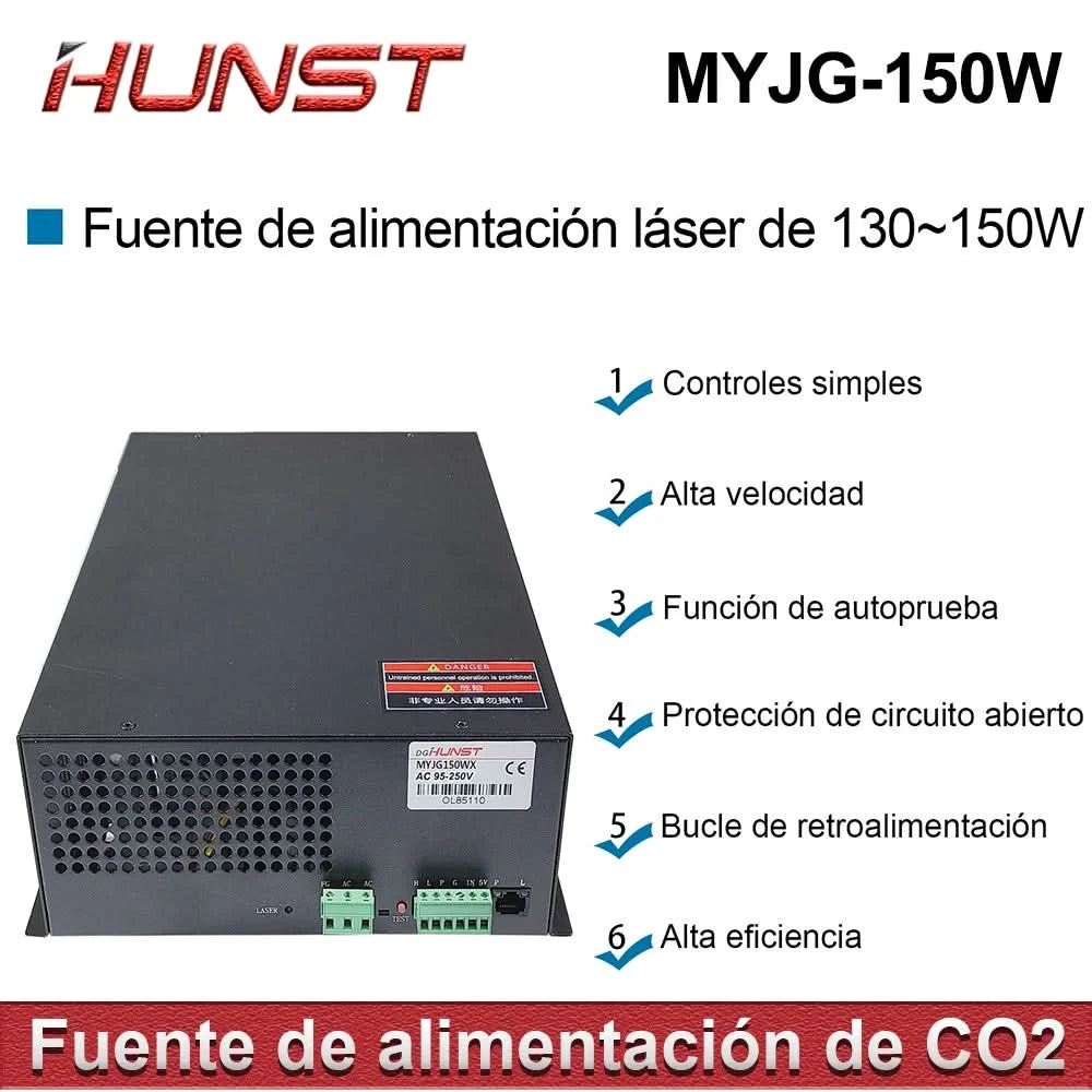 Hunst 130w CO2 Laser Power Supply MYJG-150W Suitable For 130~150w CO2 Engrag And Cutting Machine Glass Tube
