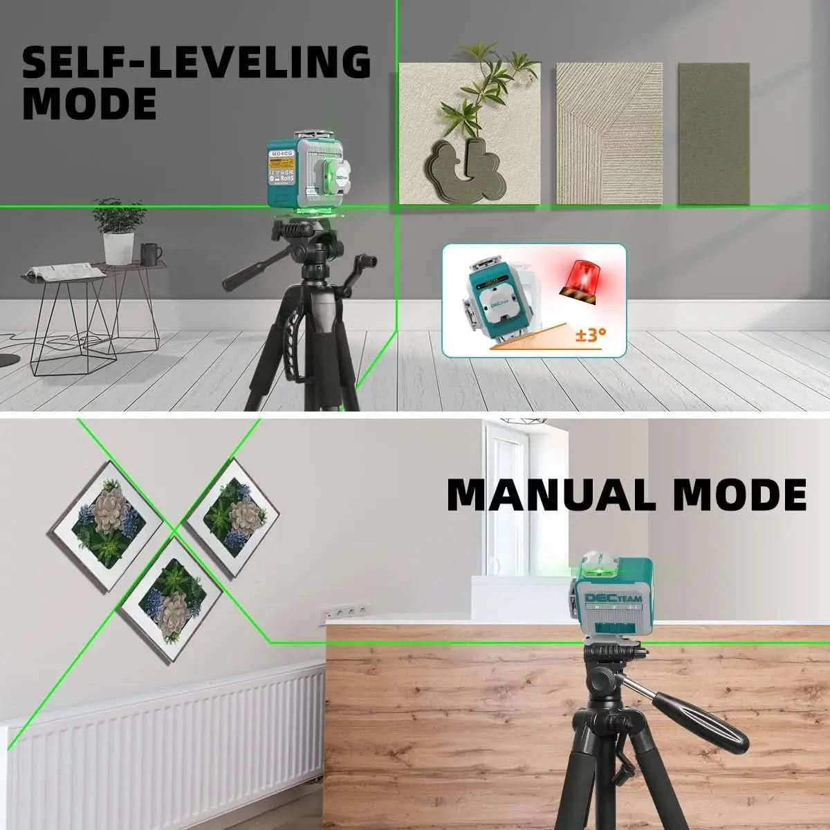 Decteam 16 Lines 4D Laser Level Green Beam Self-Leveling Cross Line Laser Level Tool Set With 1.4M Tripod , Laser Detector M04CG