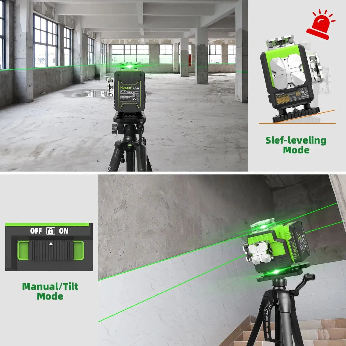 Huepar 16 Linien 4D Laser-Nivelliergerät P04CG 360 Horizontale und vertikale Selbstnivellierung Bluetooth-Fernbedienung mit Li-Ionen-Akku